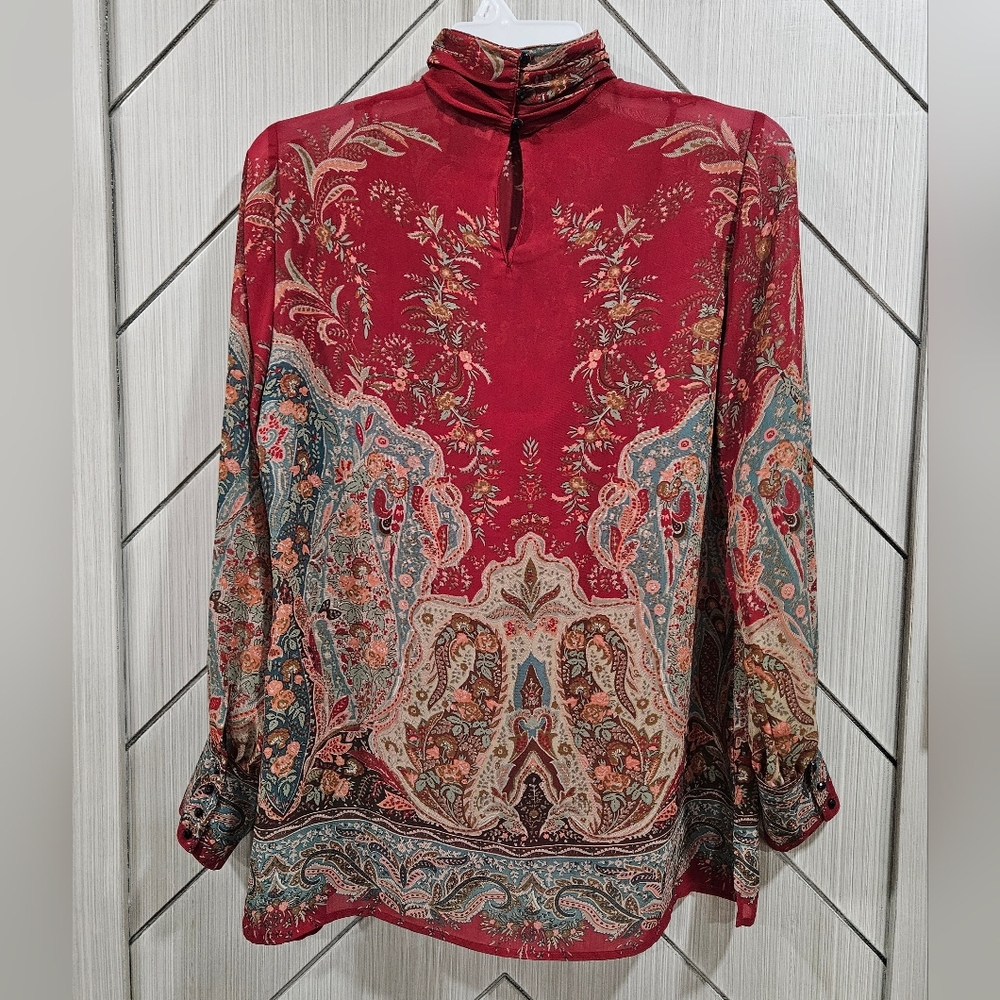Lauren Ralph Lauren Burgundy Paisley Blouse - Picture 3 of 3